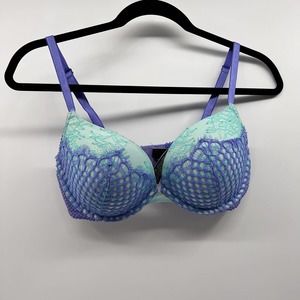 Victoria's Secret Underwire Push Up Blue Lace Padded Lingerie Women's 34D